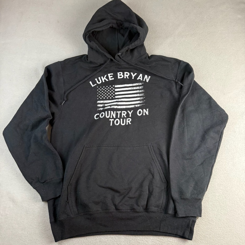 Luke Bryan Country On Tour 2023 Concert Hoodie Black Mens Medium American Flag